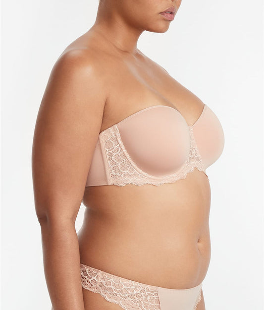 Sujetador beige sin tirantes, caresse - flanesyfresones