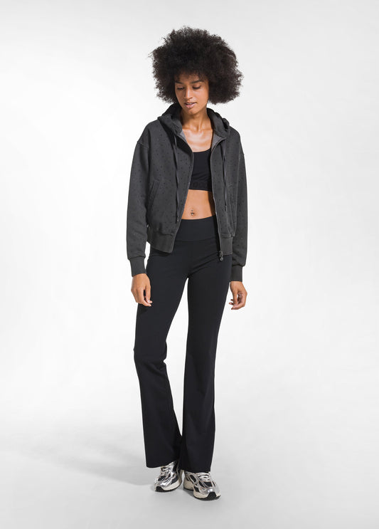 RHINESTONE ZIP-UP HOODIE - BLACK