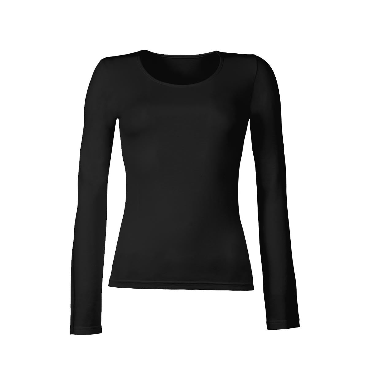 Camisa negra de manga larga con cuello redondo