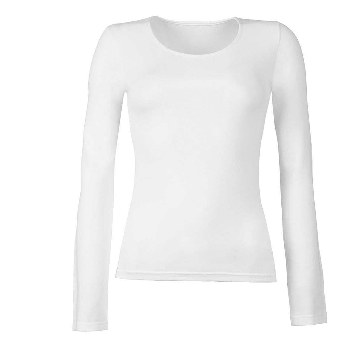 Camisa blanca de manga larga con cuello redondo