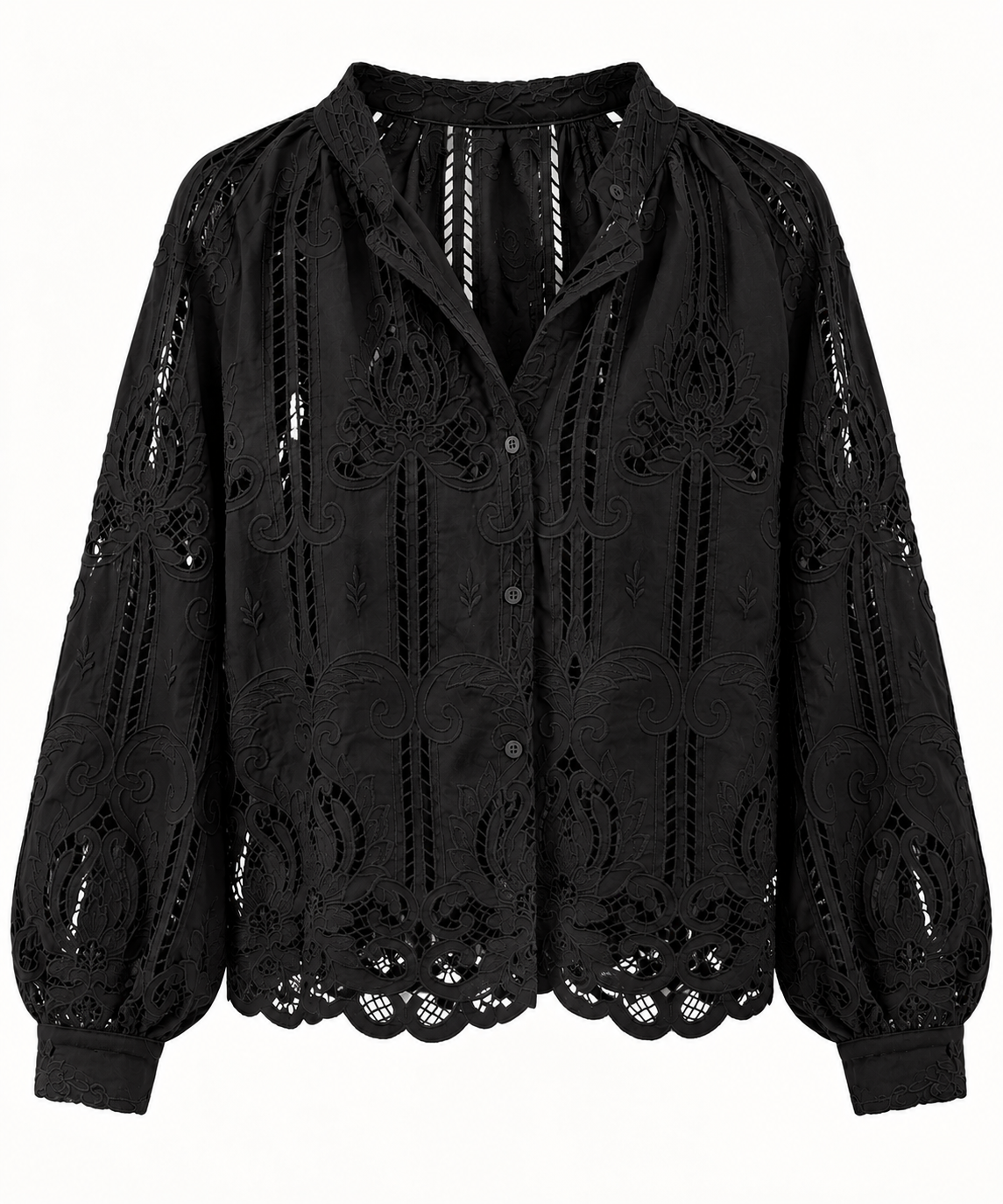 Camisa bordada calada de estilo romántico