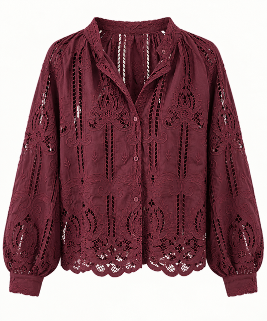 Camisa bordada calada de estilo romántico - flanesyfresones