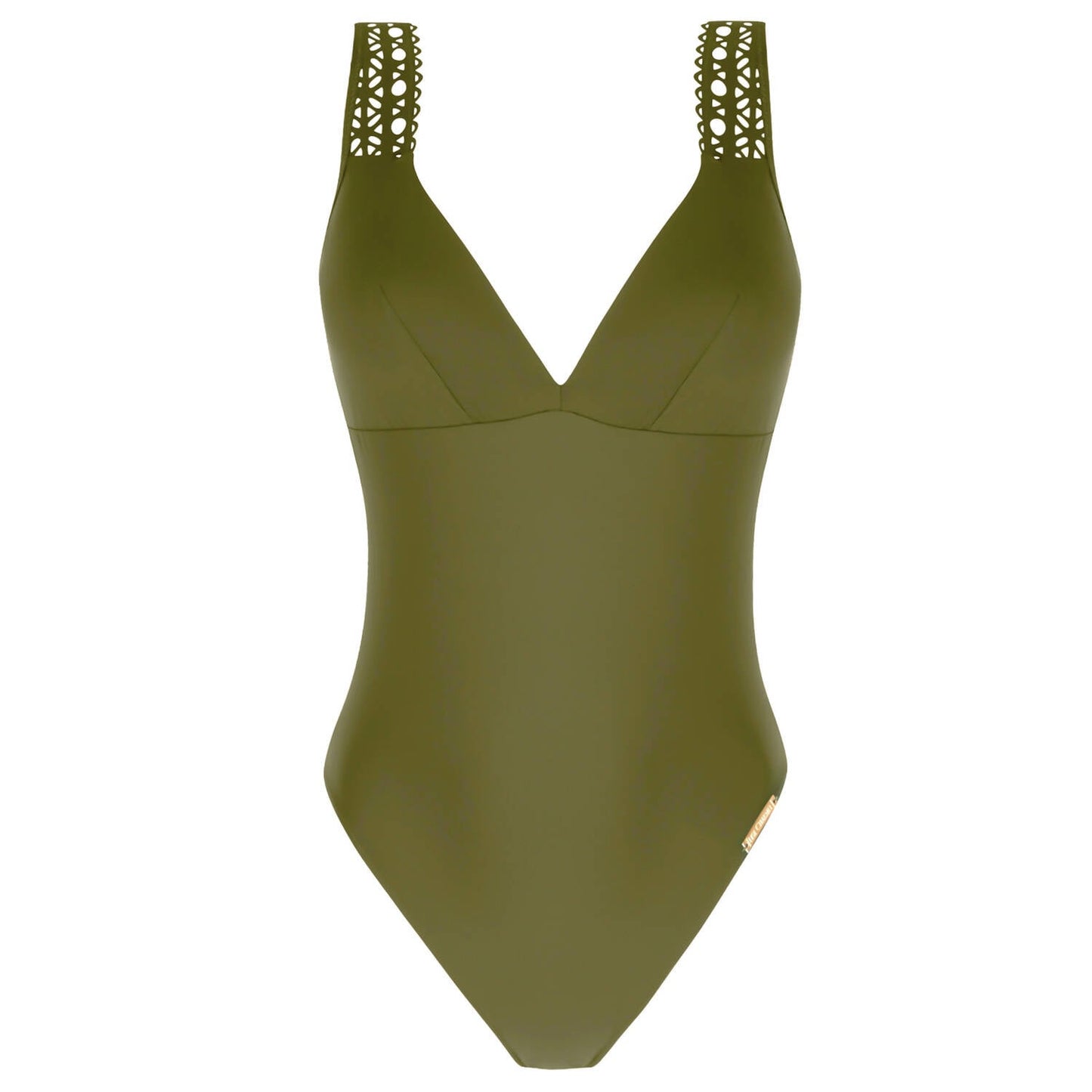 ABA6915C Bañador kaki Ajourage couture - flanesyfresones