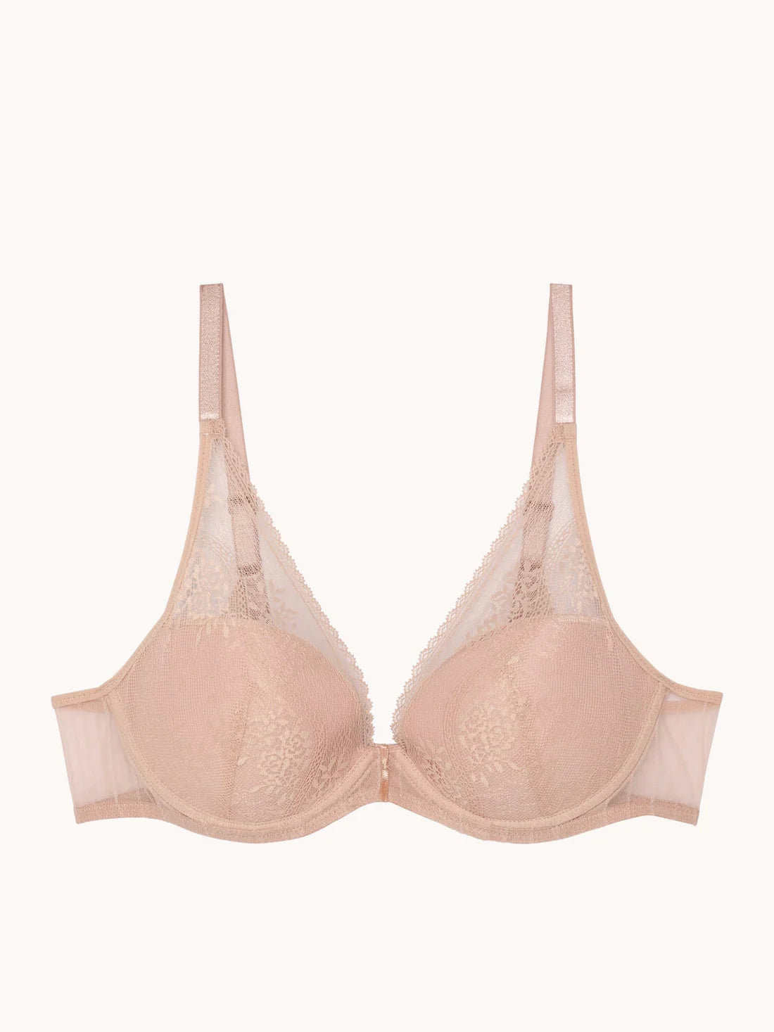 Sujetador encaje escote profundo nude, Maddie - flanesyfresones