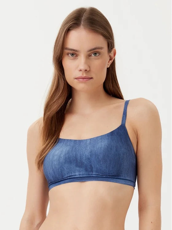 Top sin aros denim print
