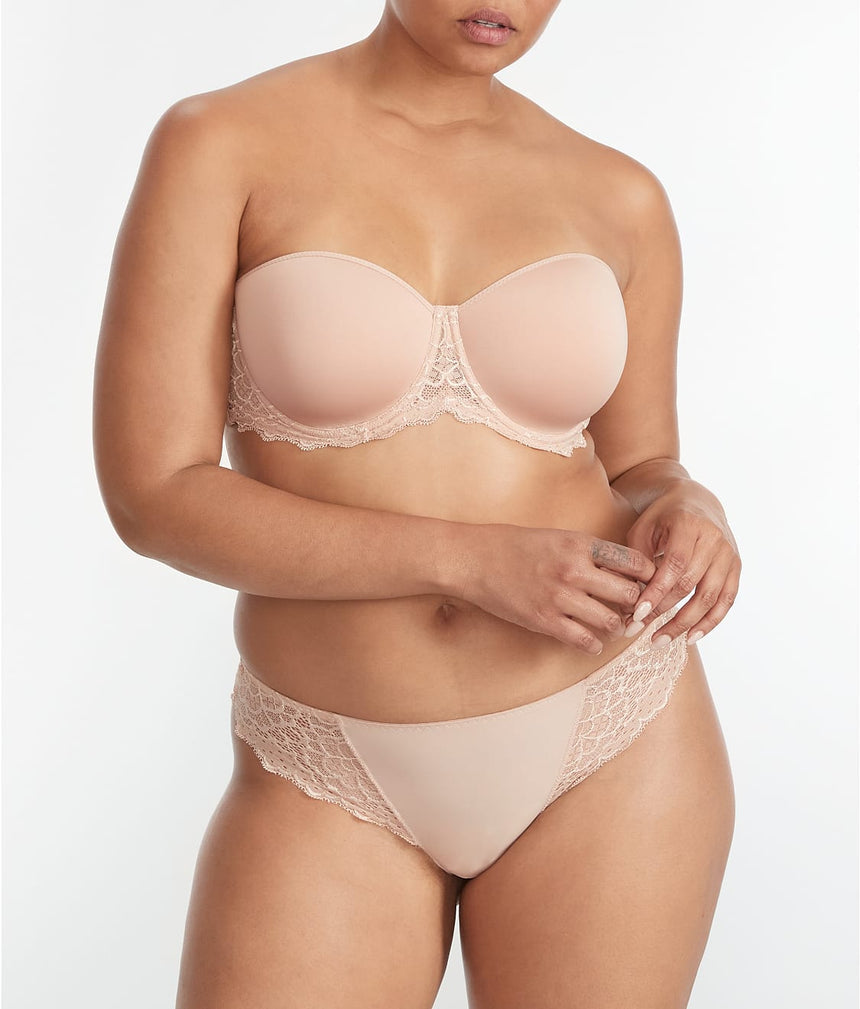 Sujetador beige sin tirantes, caresse - flanesyfresones