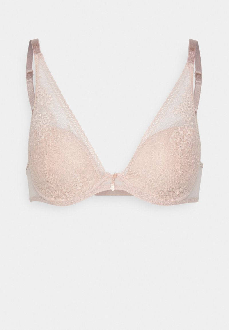 Sujetador encaje escote profundo nude - flanesyfresones