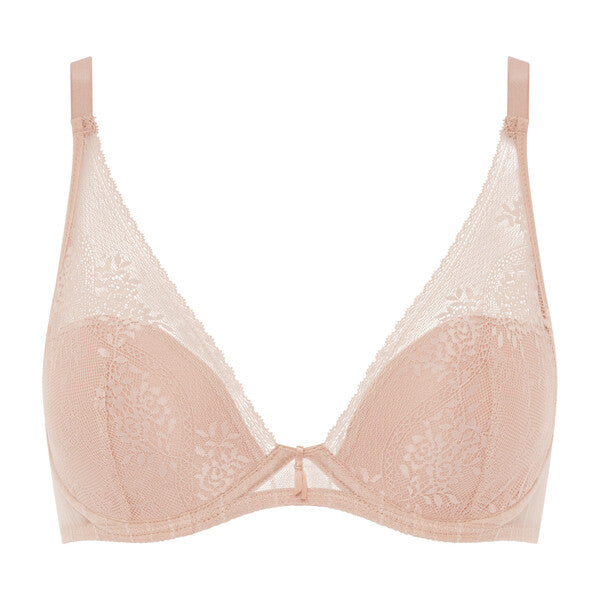 Sujetador encaje escote profundo nude - flanesyfresones