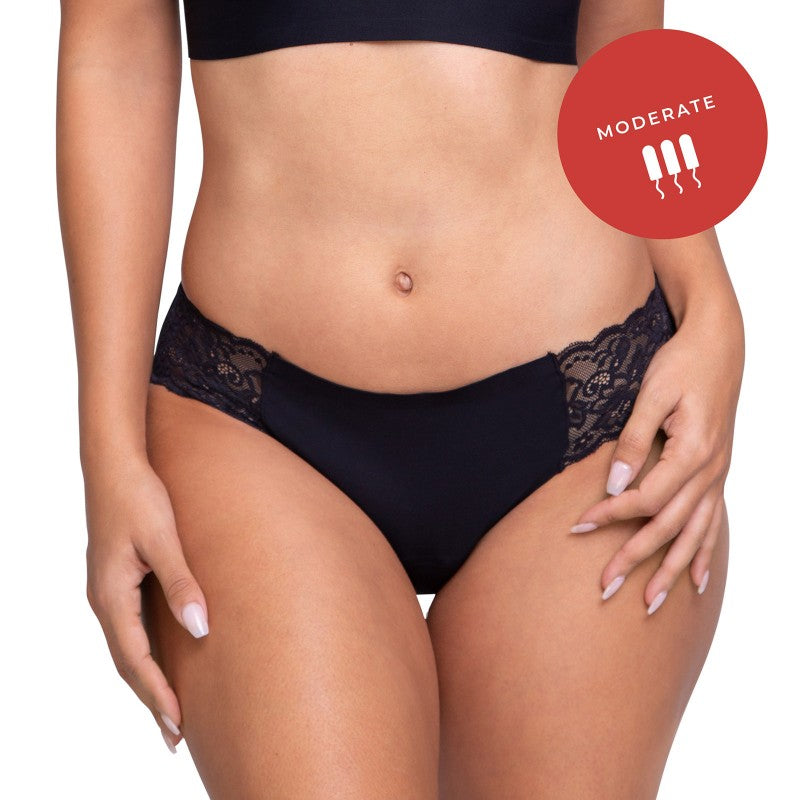 Braga sexy menstrual, a prueba de regla. Color negro