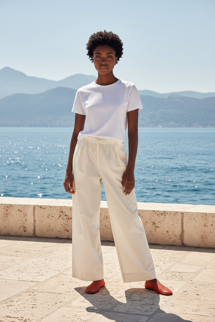 Pantalón blanco popelin elástico - flanesyfresones