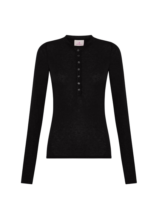 CASHMERE BLEND BLACK BUTTONED T-SHIRT