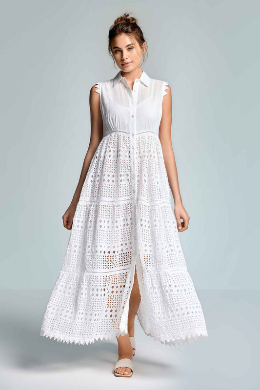 Mallory Long Shirt Dress - WHITE - flanesyfresones