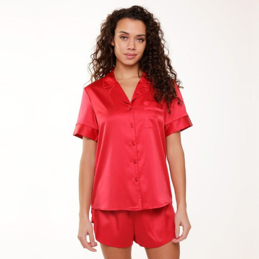 Pijama corto rojo raso set