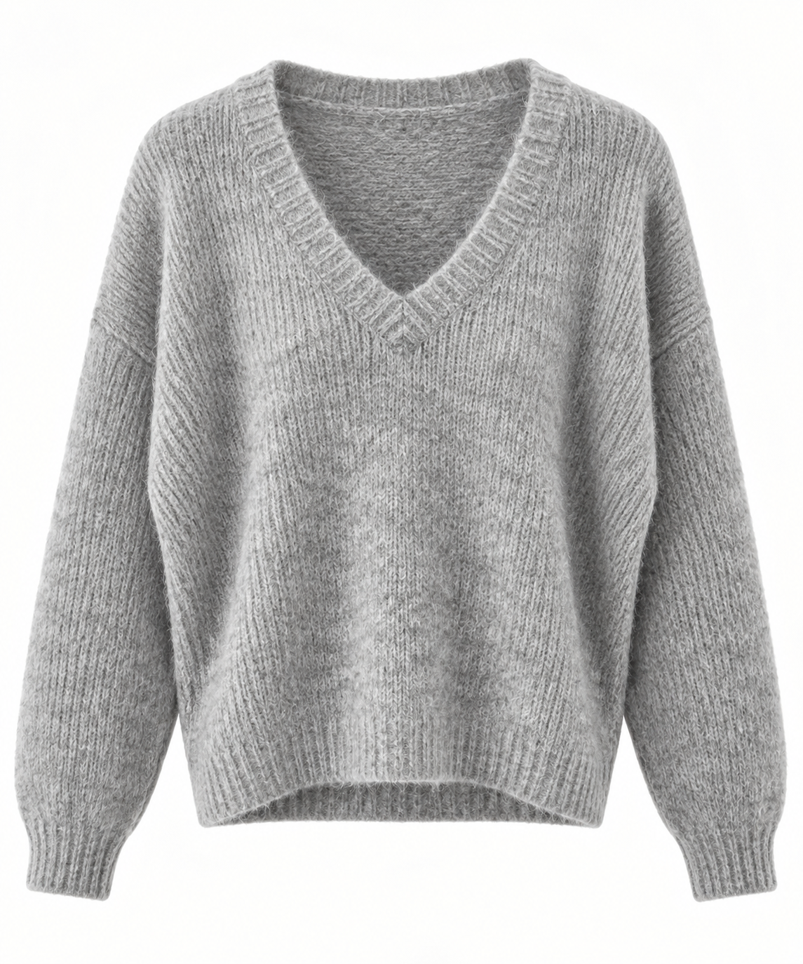 Jersey gris mujer de punto suave con escote pico
