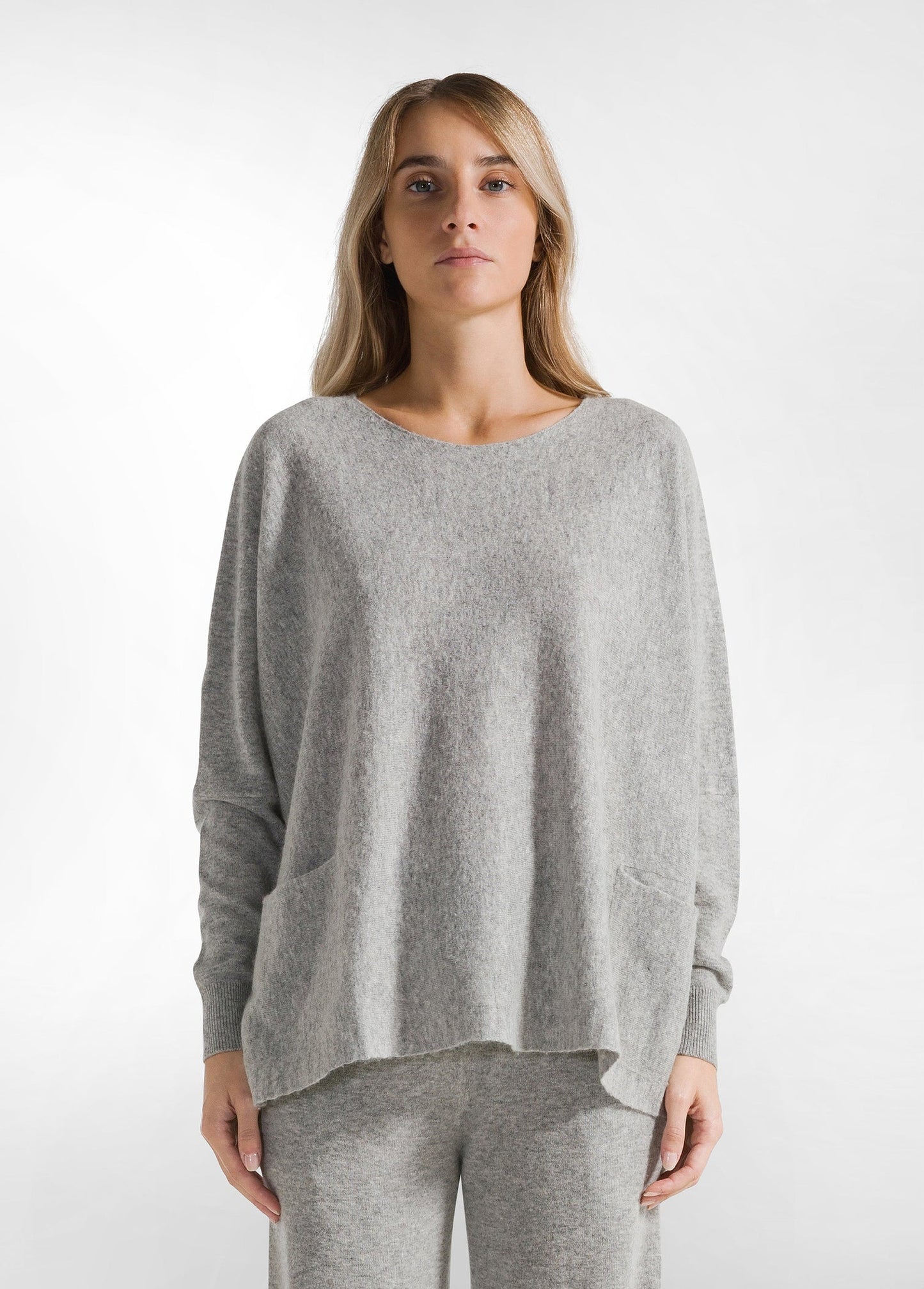 CASHMERE BLEND CREW NECK SWEATER GREY MELANGE