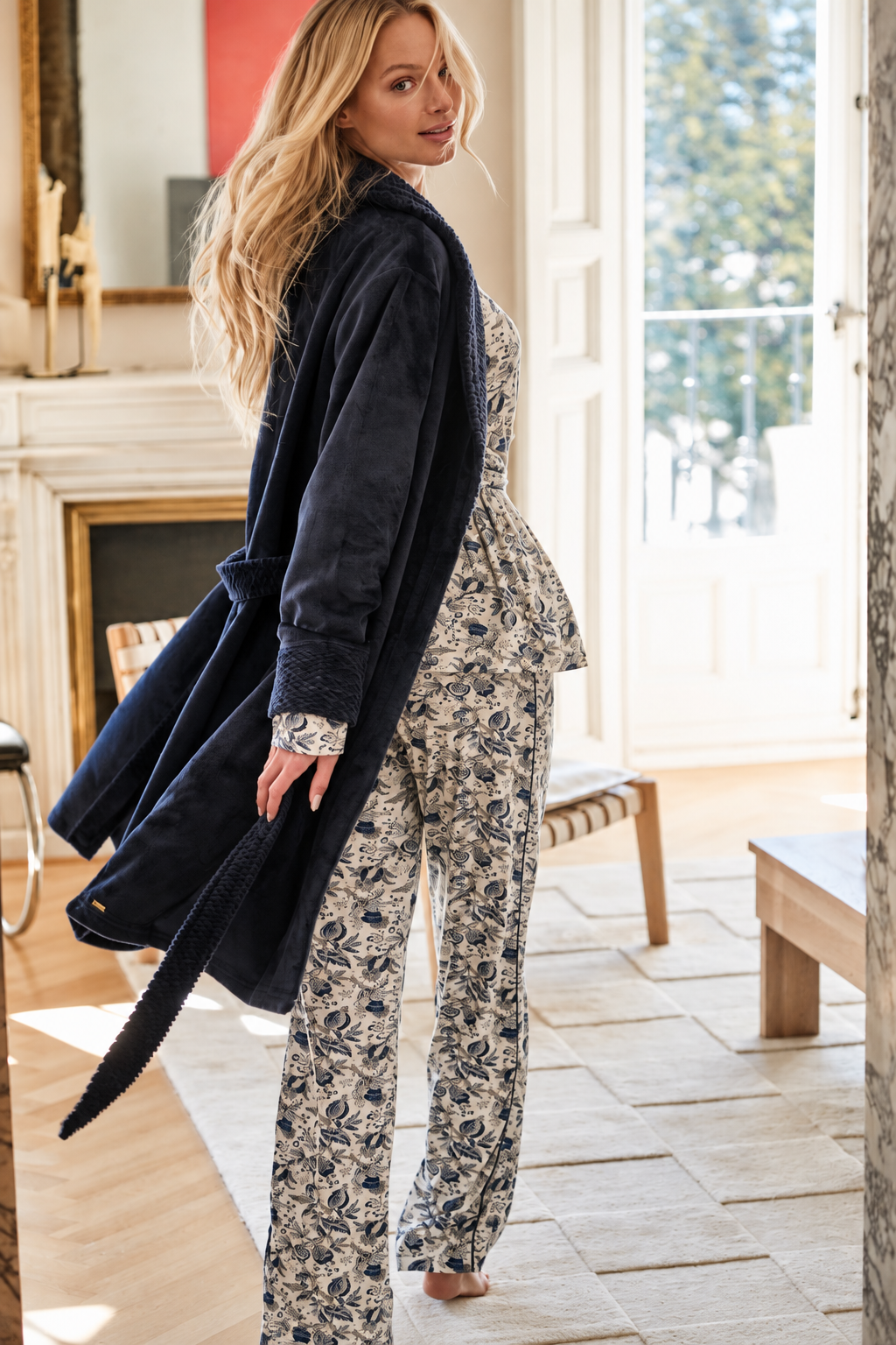 Pijama Mujer Camisero estampado azul
