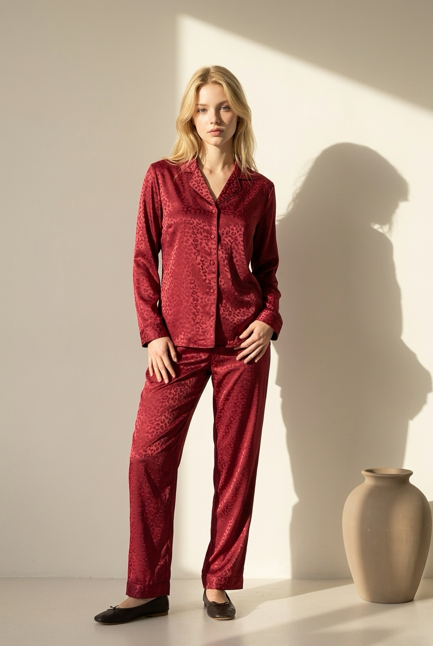 Pijama set Wine Jacquard