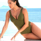 ABA6915C Bañador kaki Ajourage couture - flanesyfresones