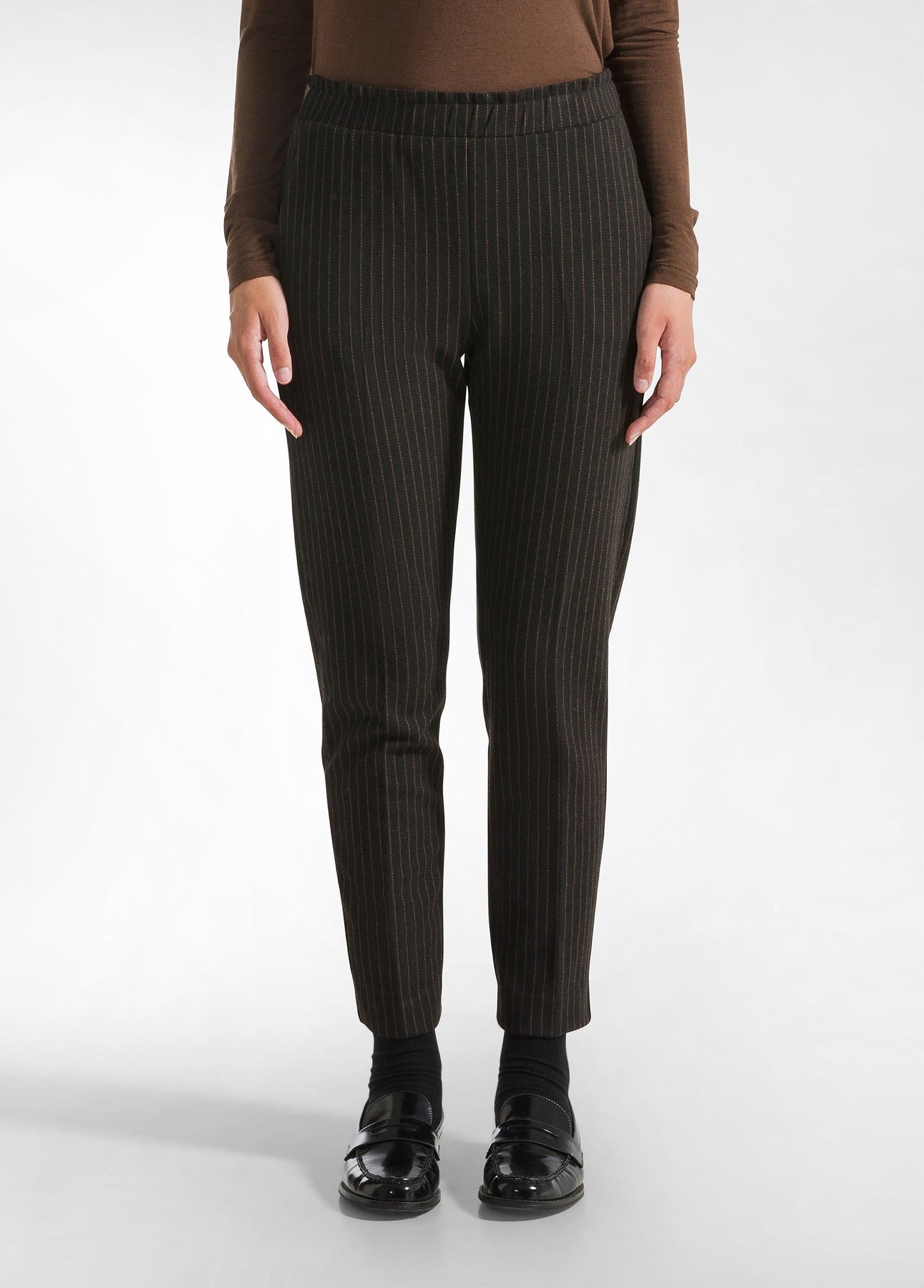 PINSTRIPED STRAIGHT PANTS BLACK