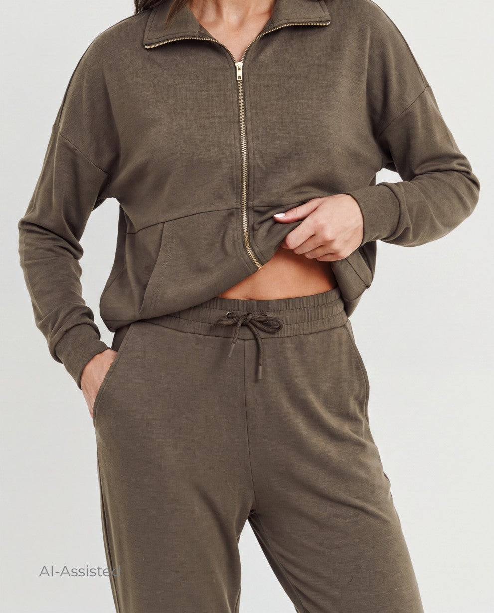 Chaqueta cremallera y pantalon gris