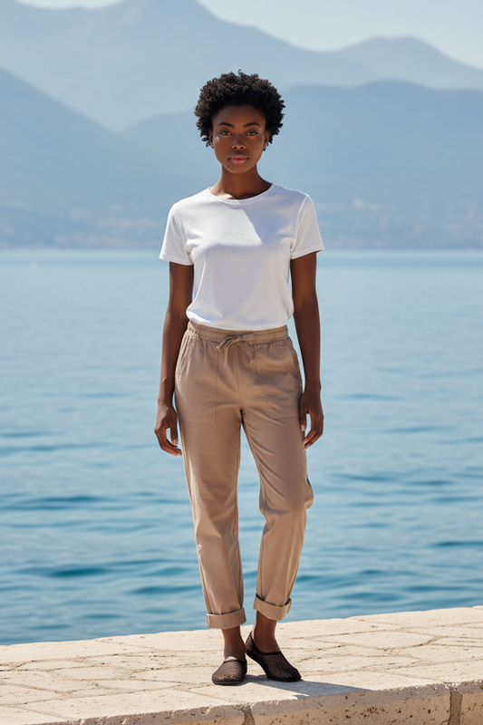 Pantalón recto popelín marrón - flanesyfresones