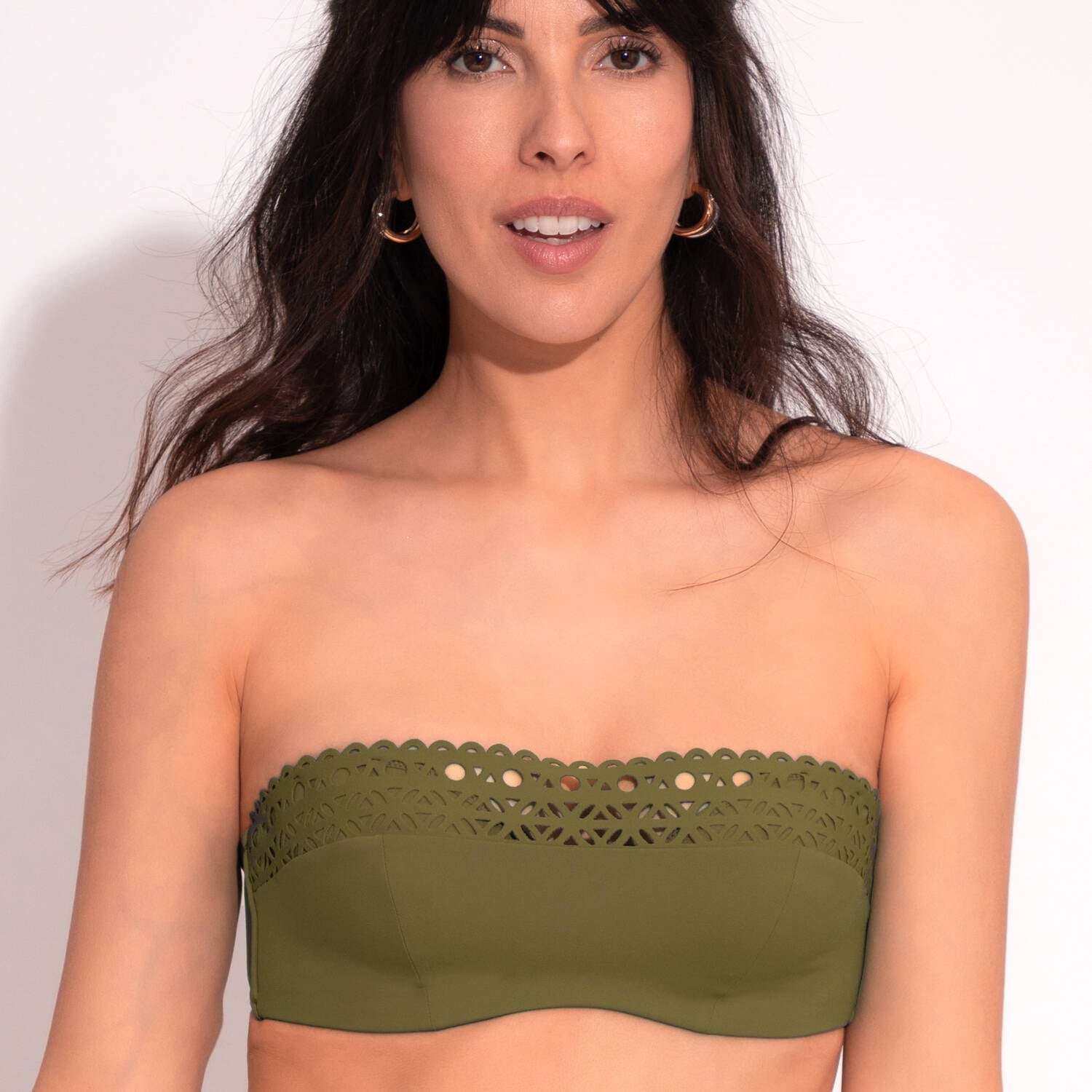Bikini bandeau kaki ajourage couture - flanesyfresones