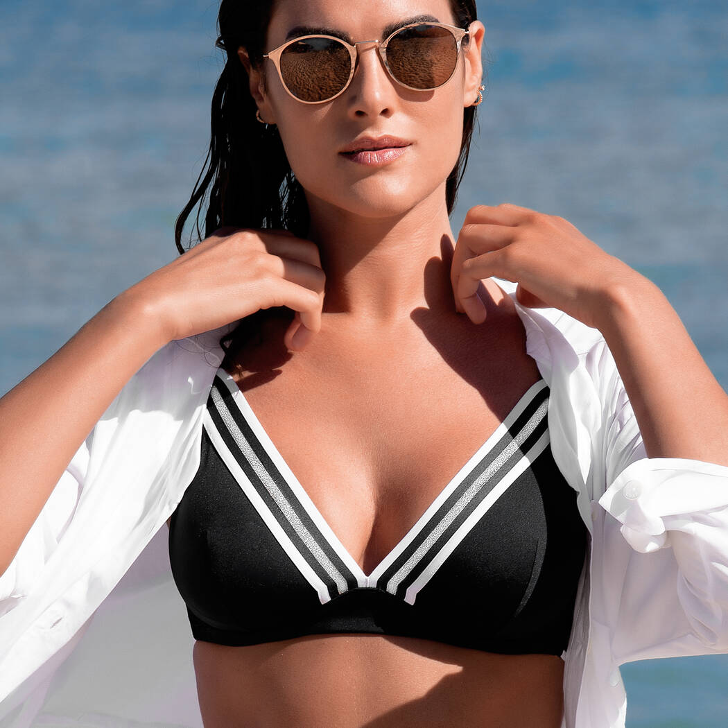 Bikini Triangular Con Aros Energie Nautique negro plata