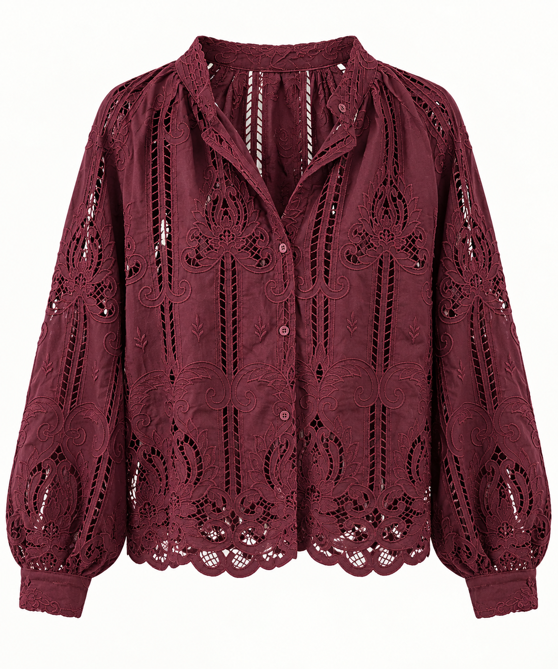 Camisa bordada calada de estilo romántico