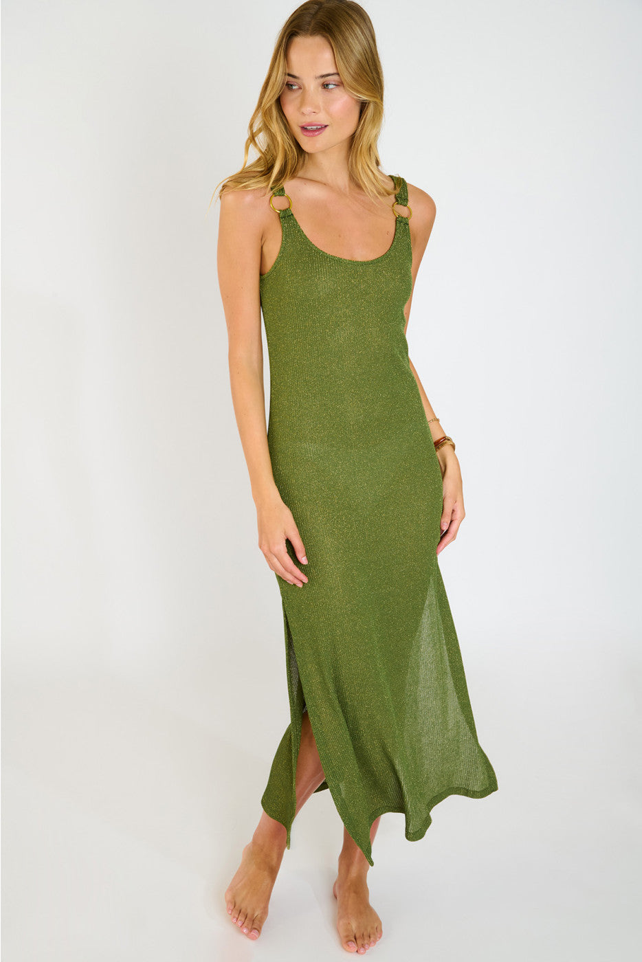 Vestido verde Amiva Goldenrib - flanesyfresones