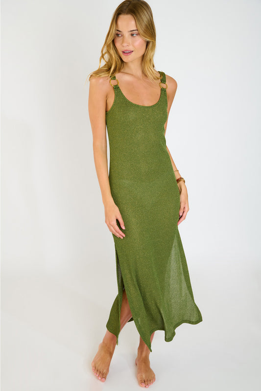 Vestido verde Amiva Goldenrib - flanesyfresones