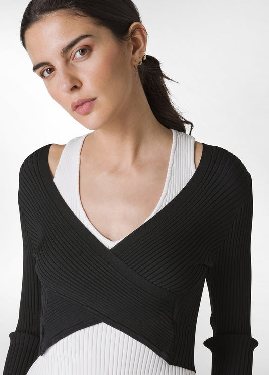 KNITTED WRAP SWEATER - BLACK