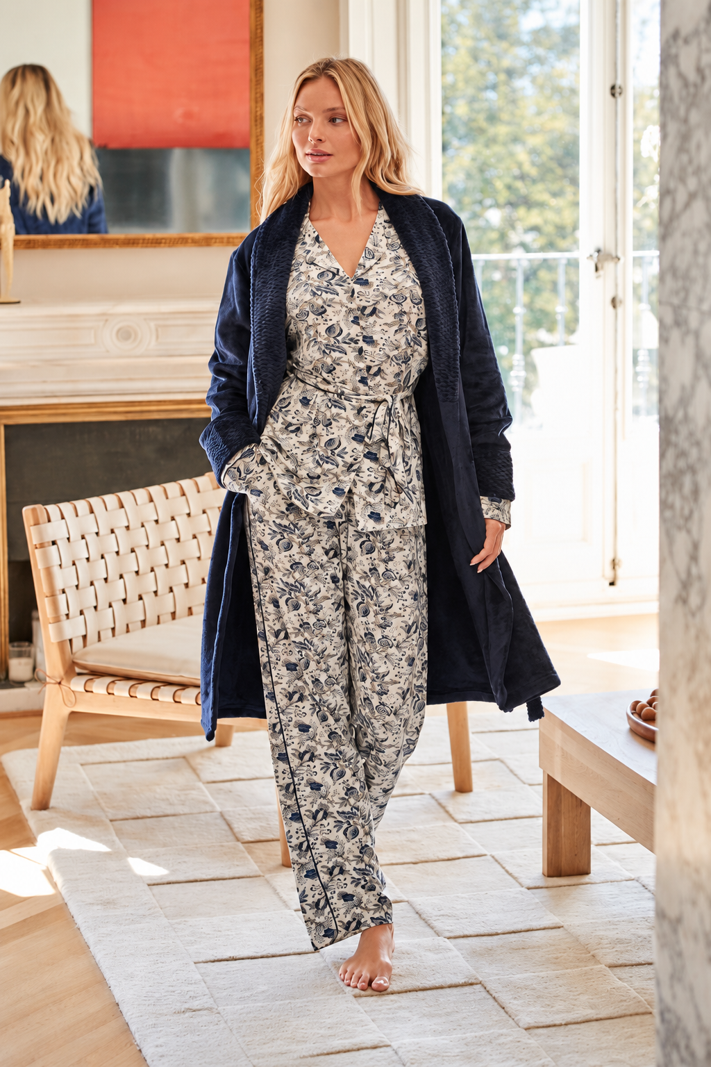 Pijama Mujer Camisero estampado azul