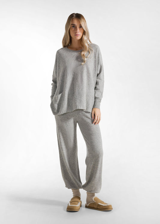 CASHMERE BLEND CREW NECK SWEATER GREY MELANGE