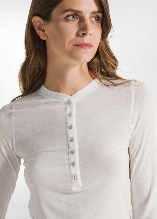 CASHMERE BLEND WHITE BUTTONED T-SHIRT