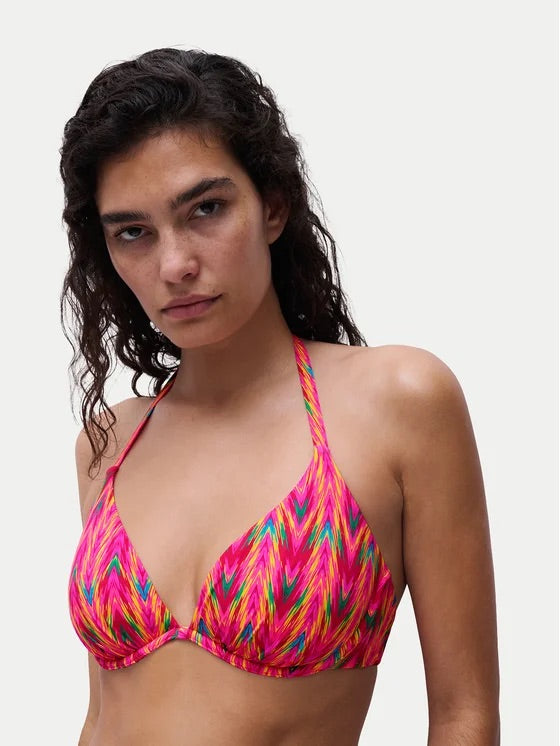 Top bikini con aro escote profundo fucsia - flanesyfresones
