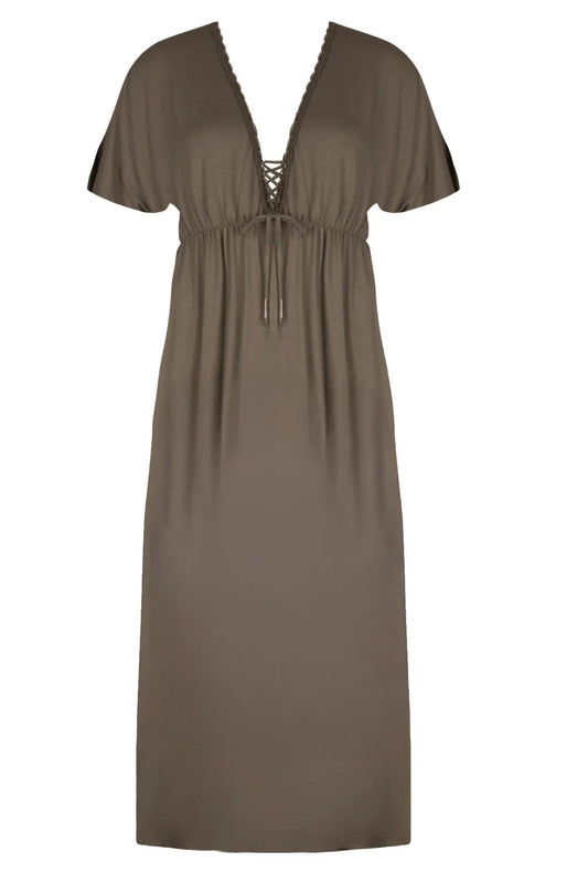 Vestido largo kaki modal Jupe