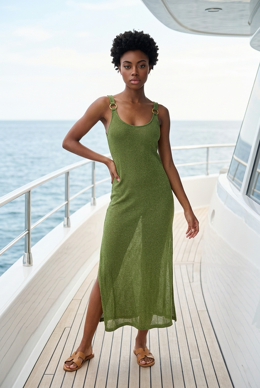 Vestido verde Amiva Goldenrib - flanesyfresones