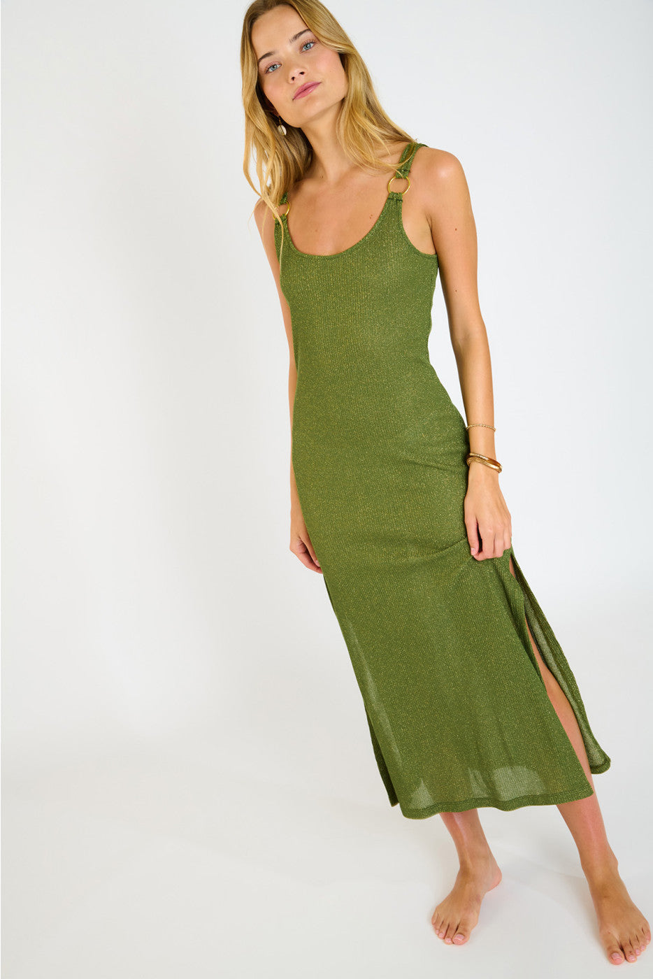 Vestido verde Amiva Goldenrib - flanesyfresones