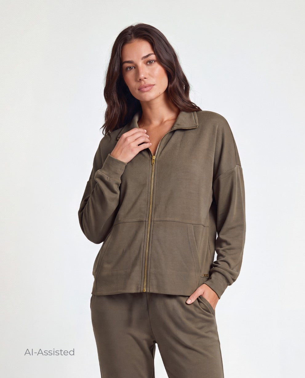 Chaqueta cremallera y pantalon gris