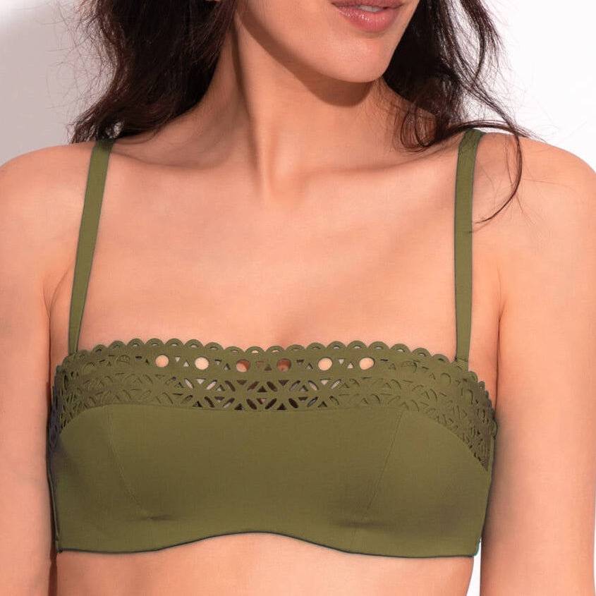 Bikini bandeau kaki ajourage couture - flanesyfresones