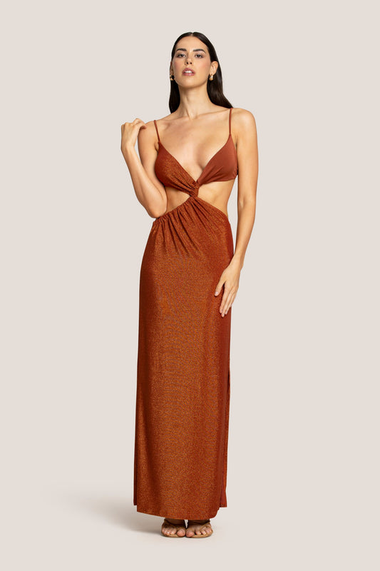 Vestido largo bronce