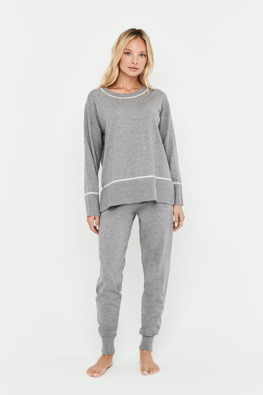 Conjunto Punto Escote Redondo Gris - flanesyfresones