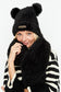 Set de Gorro y Bufanda con Pompones Negro