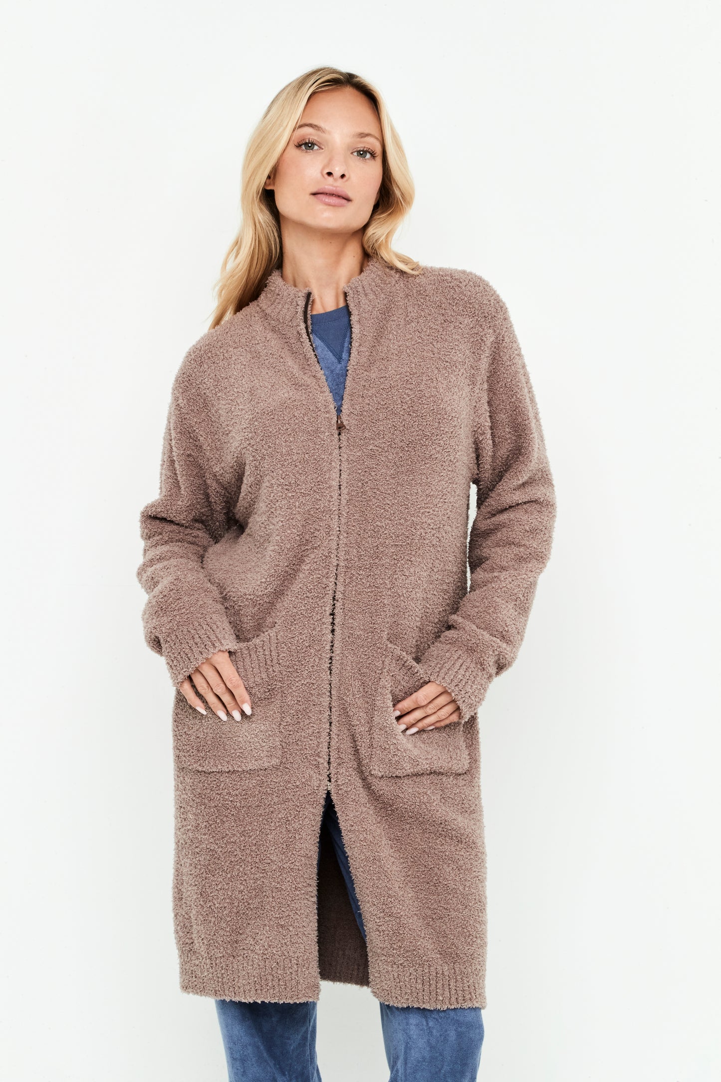 Chaqueta Cremallera Larga Tostado