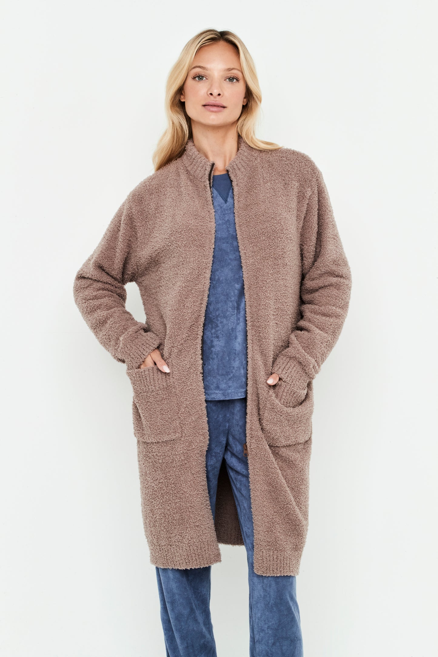 Chaqueta Cremallera Larga Tostado