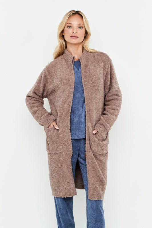 Chaqueta Cremallera Larga Tostado