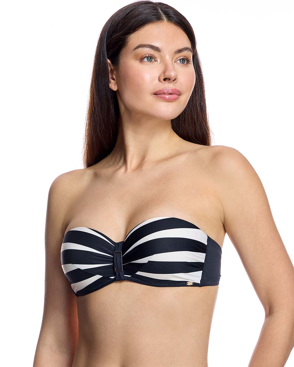 Biquini top bandeau blanco y negro - flanesyfresones