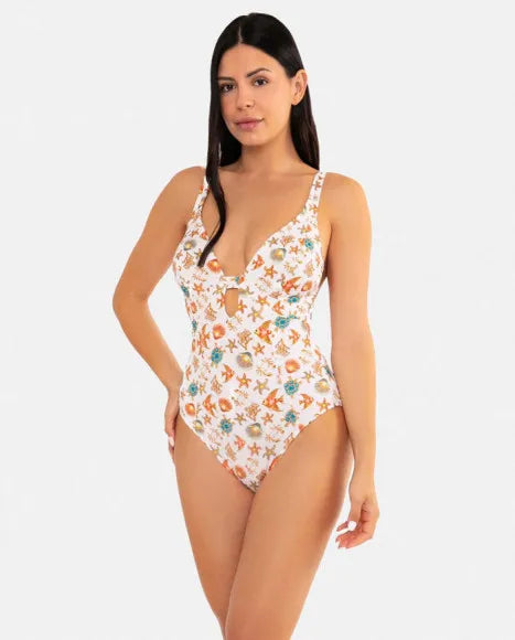 Bañador  blanco estampado